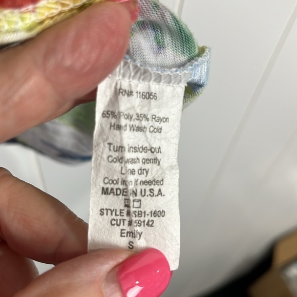 Jess & Jane Womens Blouse S Yellow Purple Floraal 3/4 Sleeves Button Down Light - Picture 7 of 11